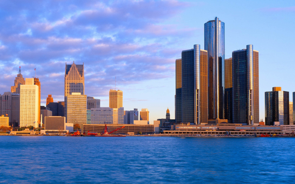 Skyline view of the city of Detroit in the morning